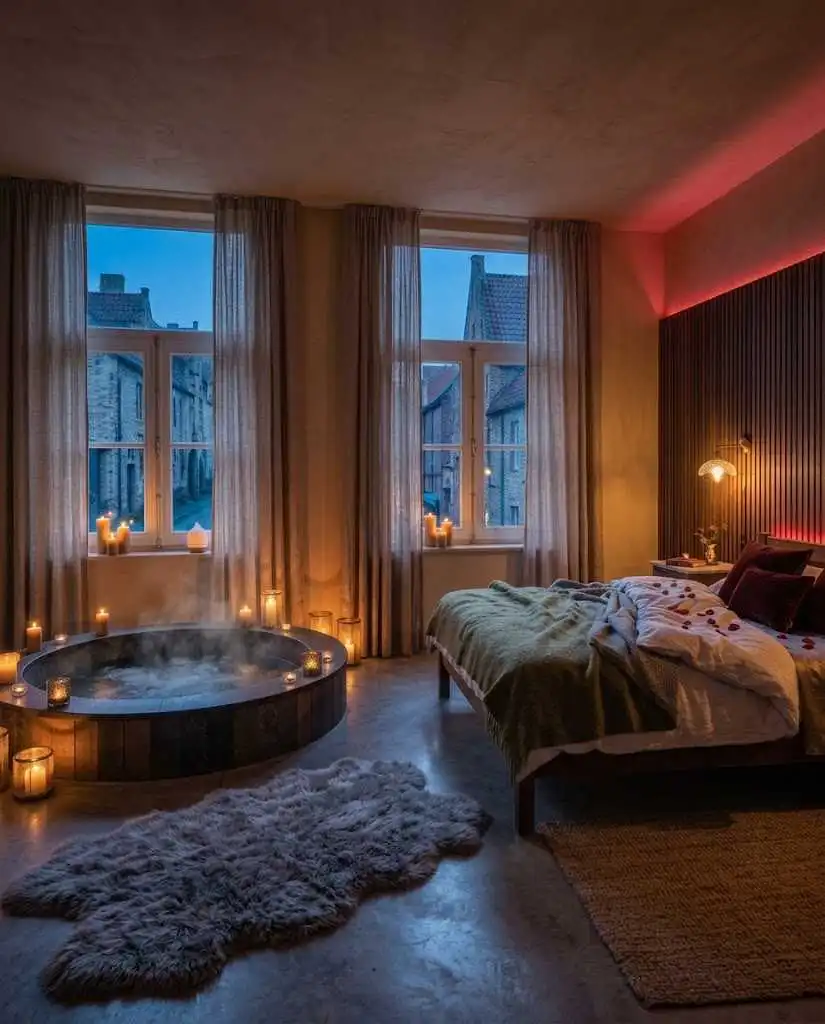 Suite avec jacuzzi privatif, lumière tamisée